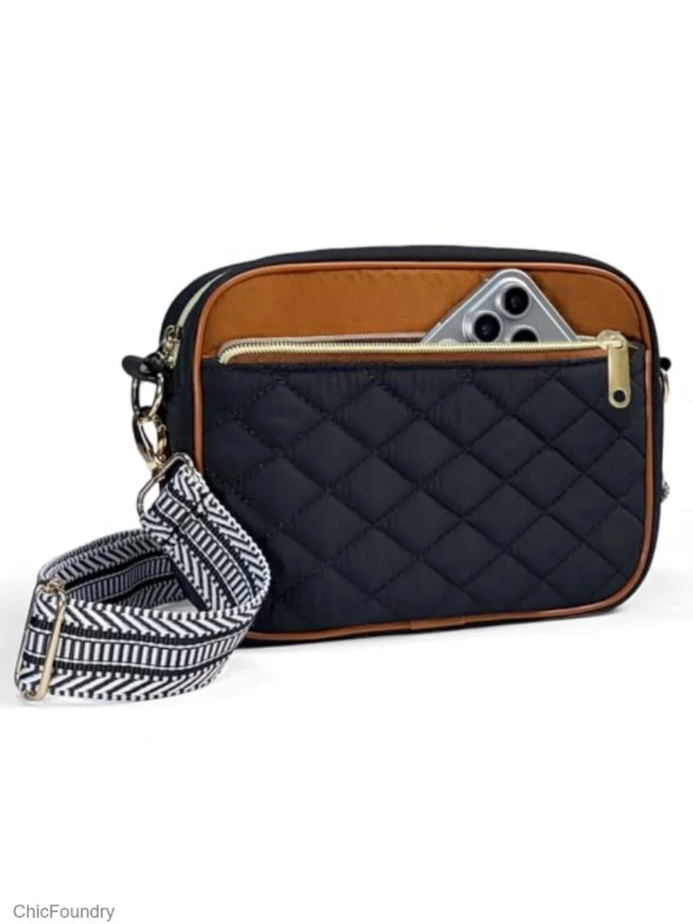 Quilted Crossbody Bag for Women, Puffy Travel Purse with Wide Strap